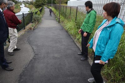 野川サイクリング道路 外環道陥没事故視察